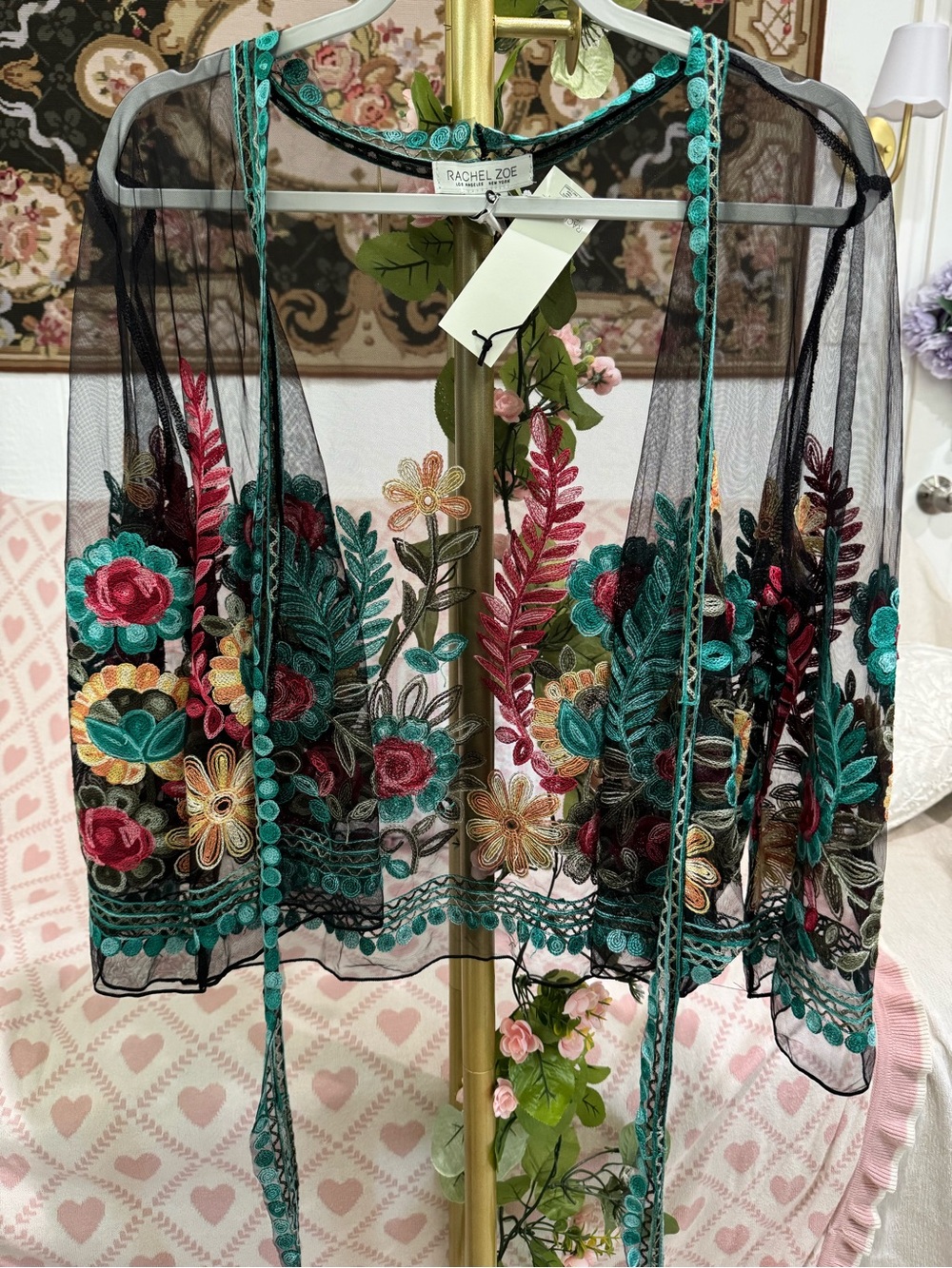 Embroidered Sheer Floral Kimono